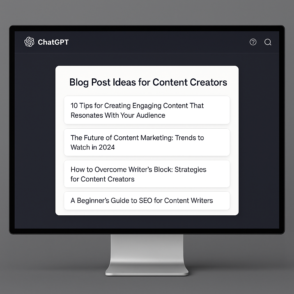 واجهة حاسوب تعرض برومبتات شات جي بي تي لتوليد أفكار مقالات لصناع المحتوى
