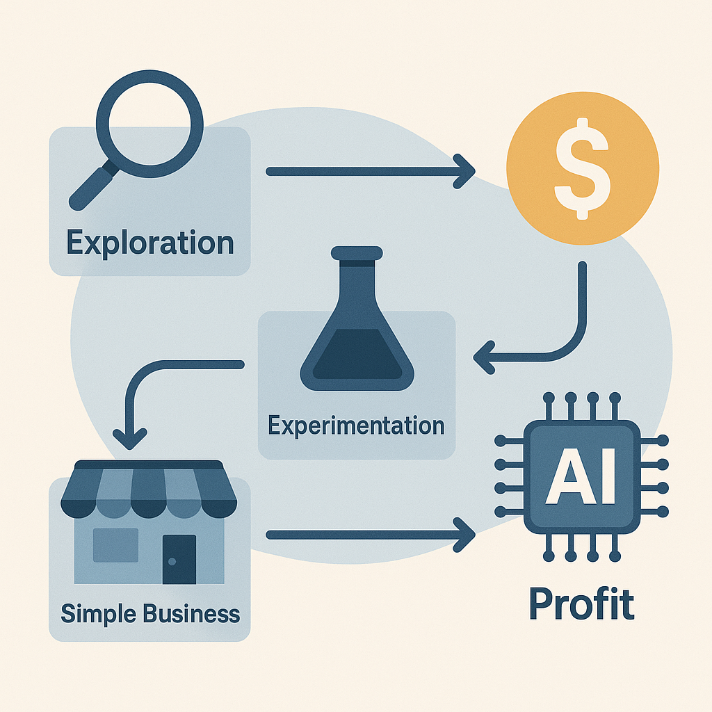 مخطط يوضح خطوات بناء مشروع ربح من الإنترنت بالاعتماد على الذكاء الاصطناعي للمبتدئين مخطط يوضح خطوات بناء مشروع ربح من الإنترنت بالاعتماد على الذكاء الاصطناعي للمبتدئين